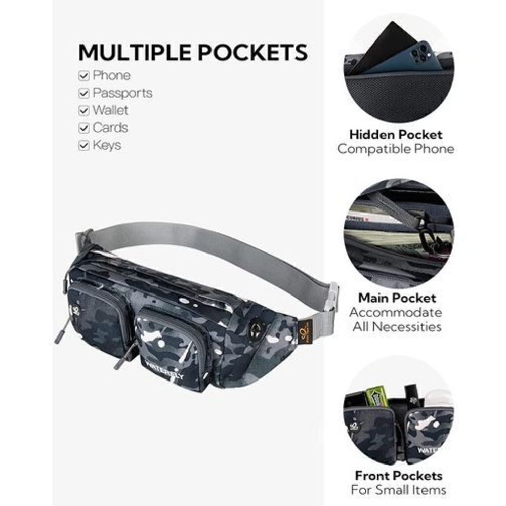NWOT Waterfly Fanny Pack Camo Nylon Adjustable Waist Hiking Walking Jogging